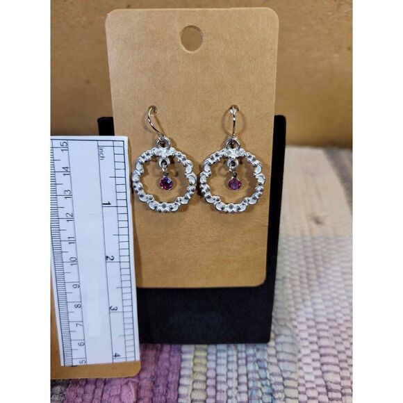 (3 for $15)~JoMa~ Whitewashed Silvertone Dangle Earrings with Purple Australian - Picture 3 of 4